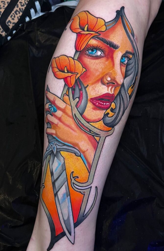 Barevné tetování - obličej ženy