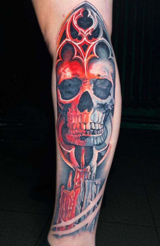 Realistické tetování na noze - lebky