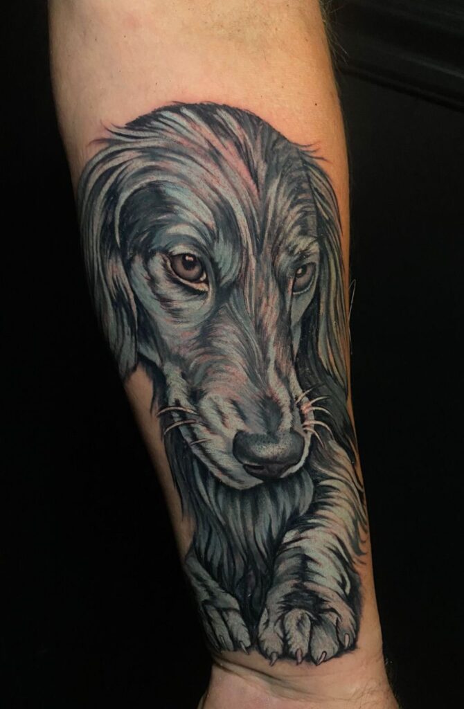 Realistické tetování - vytetovaný pes na ruce